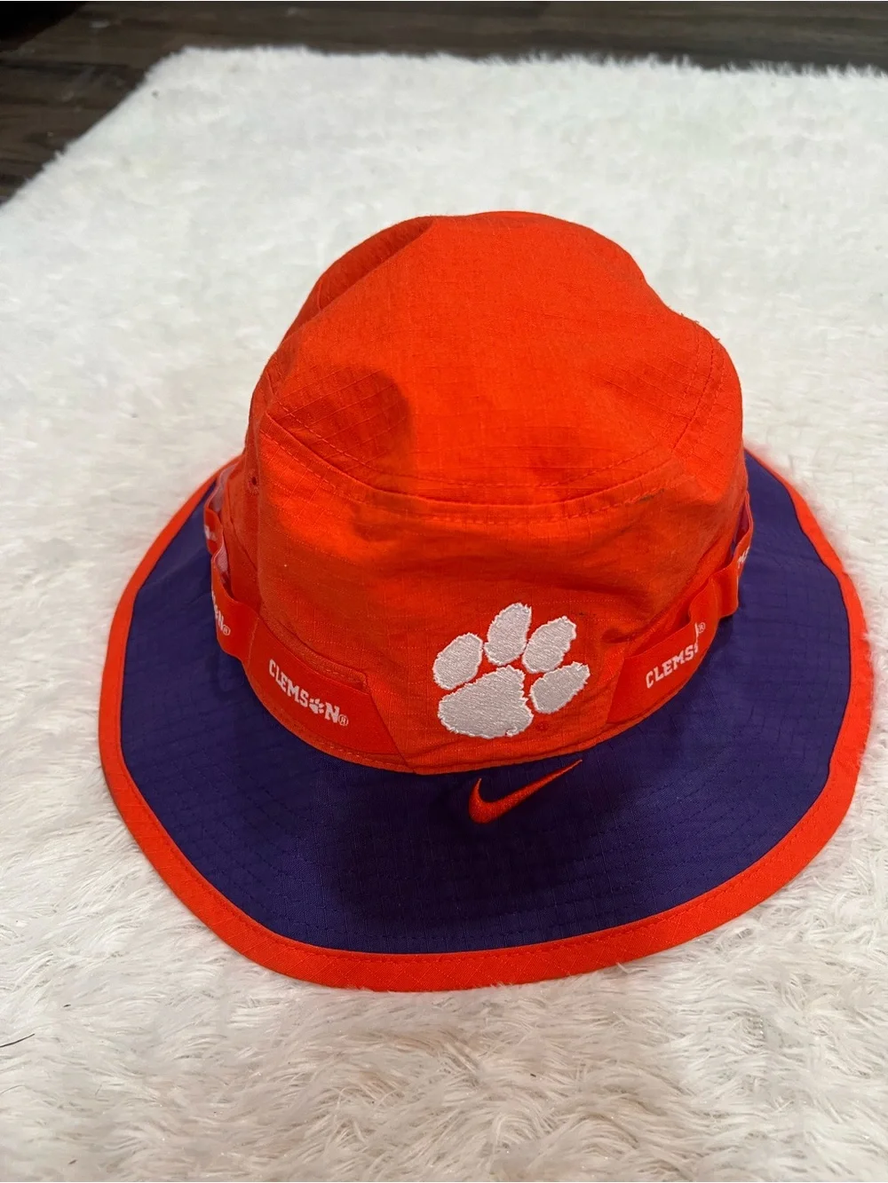 Nike Orange and Purple Clemson Paw Bucket Hat with Embroidered Swoosh